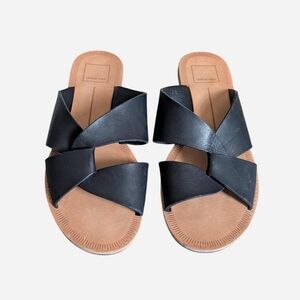Dolce Vita Derby Sandals Slippers Black Size 7.5 Leather Upper
